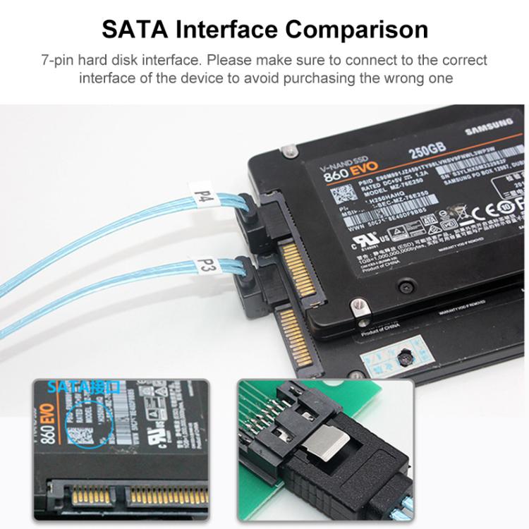 WG174 4 x SATA Straight Head to 4 x SATA Elbow 6Gbps Cable, Length:0.5m