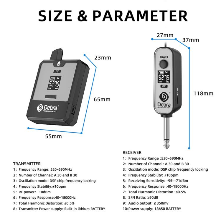 DEBRA DT-01 Ear-worn UHF Wireless Microphone System 1 TX & 1 RX - Black