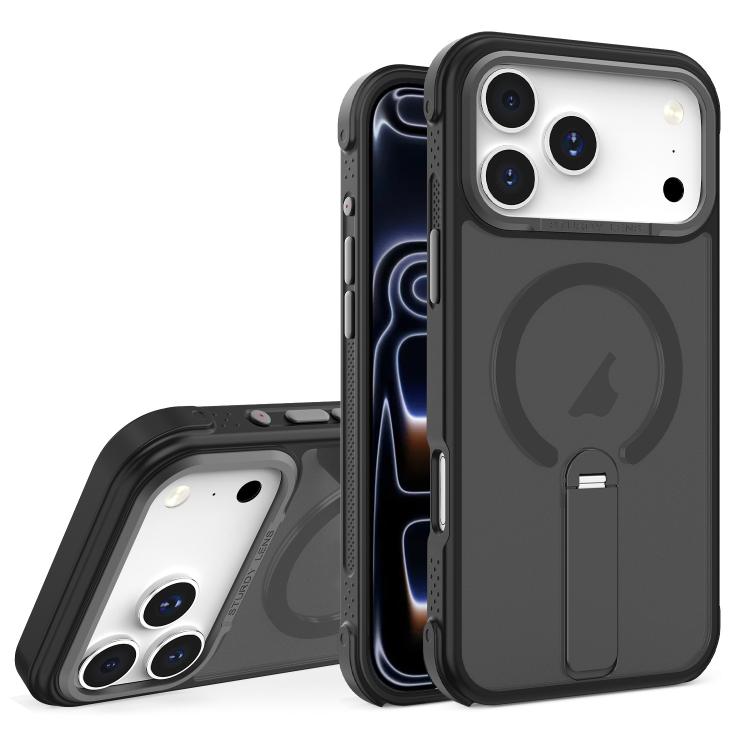For iPhone 17 Pro Skin Feel PC TPU Hybrid Fold Holder Magnetic Phone Case