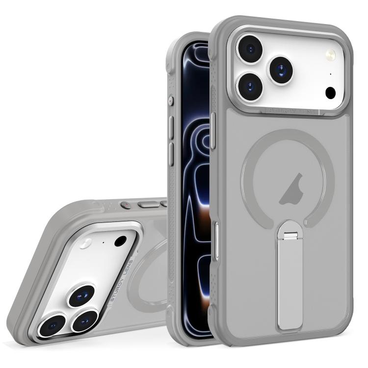 For iPhone 17 Pro Skin Feel PC TPU Hybrid Fold Holder Magnetic Phone Case