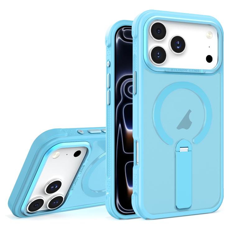 For iPhone 17 Pro Skin Feel PC TPU Hybrid Fold Holder Magnetic Phone Case
