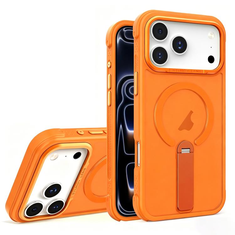 For iPhone 17 Pro Skin Feel PC TPU Hybrid Fold Holder Magnetic Phone Case
