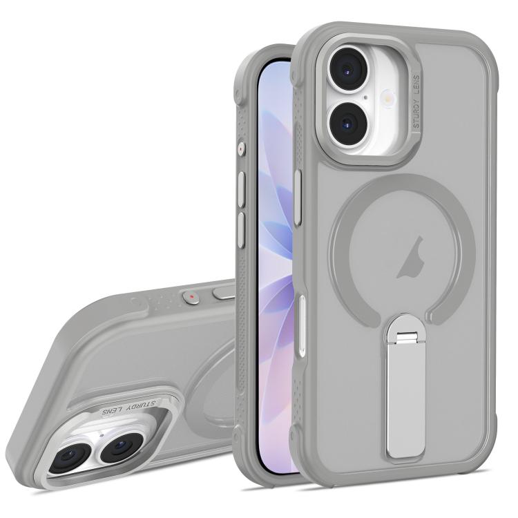 For iPhone 17 Skin Feel PC TPU Hybrid Fold Holder Magnetic Phone Case