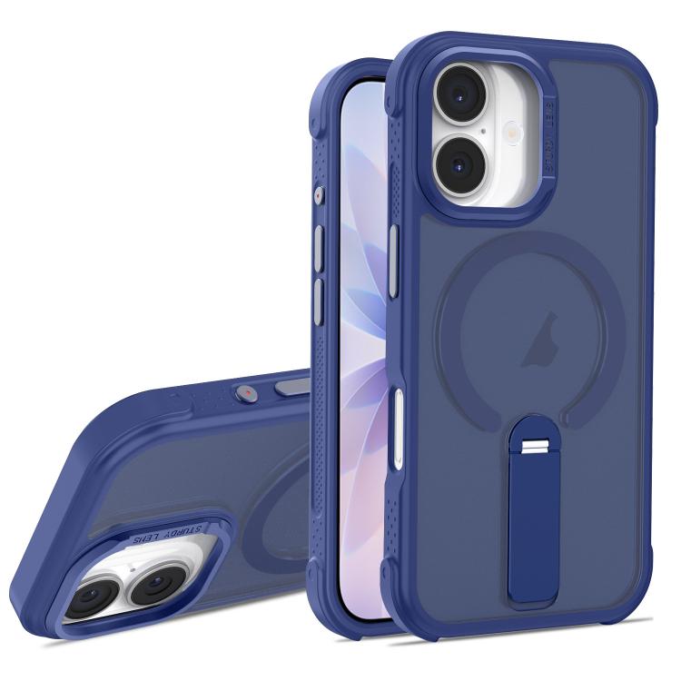 For iPhone 17 Skin Feel PC TPU Hybrid Fold Holder Magnetic Phone Case