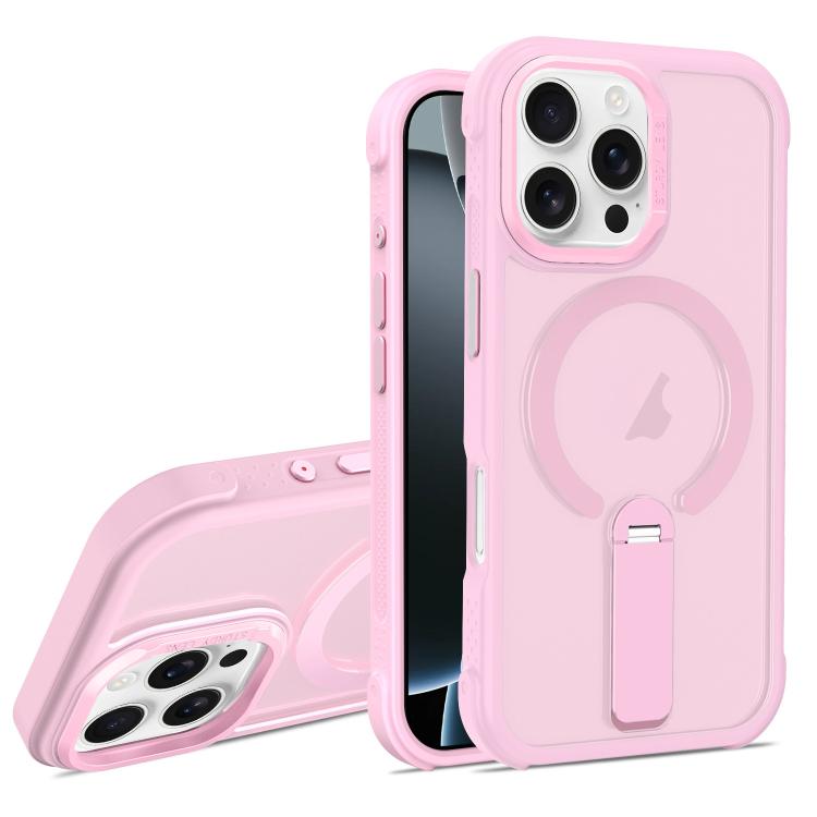 For iPhone 16 Pro Max Skin Feel PC TPU Hybrid Fold Holder Magnetic Phone Case