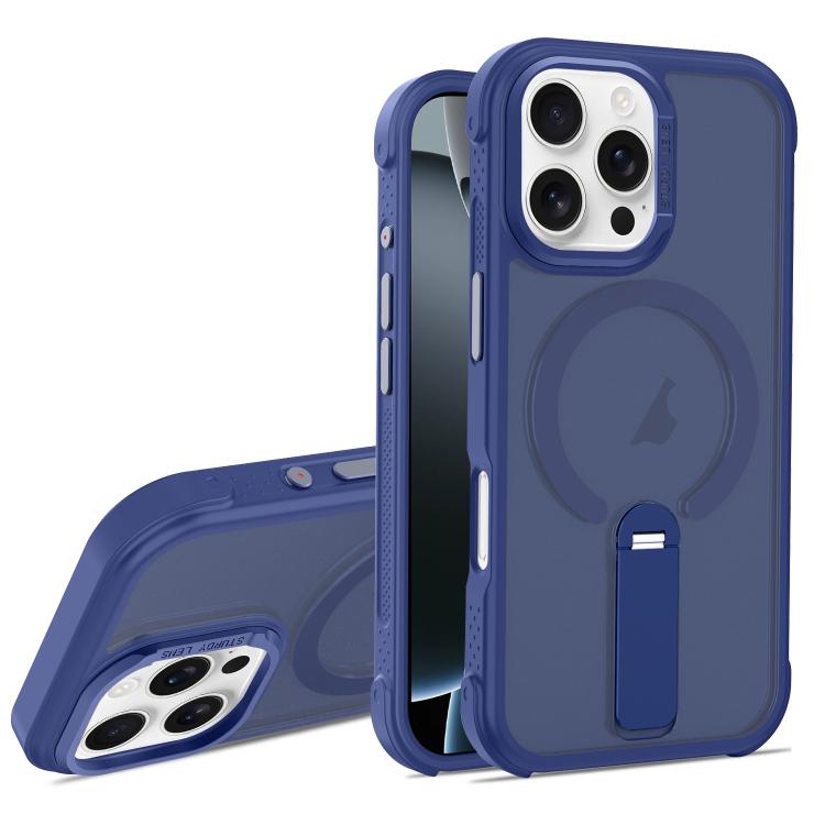 For iPhone 16 Pro Max Skin Feel PC TPU Hybrid Fold Holder Magnetic Phone Case