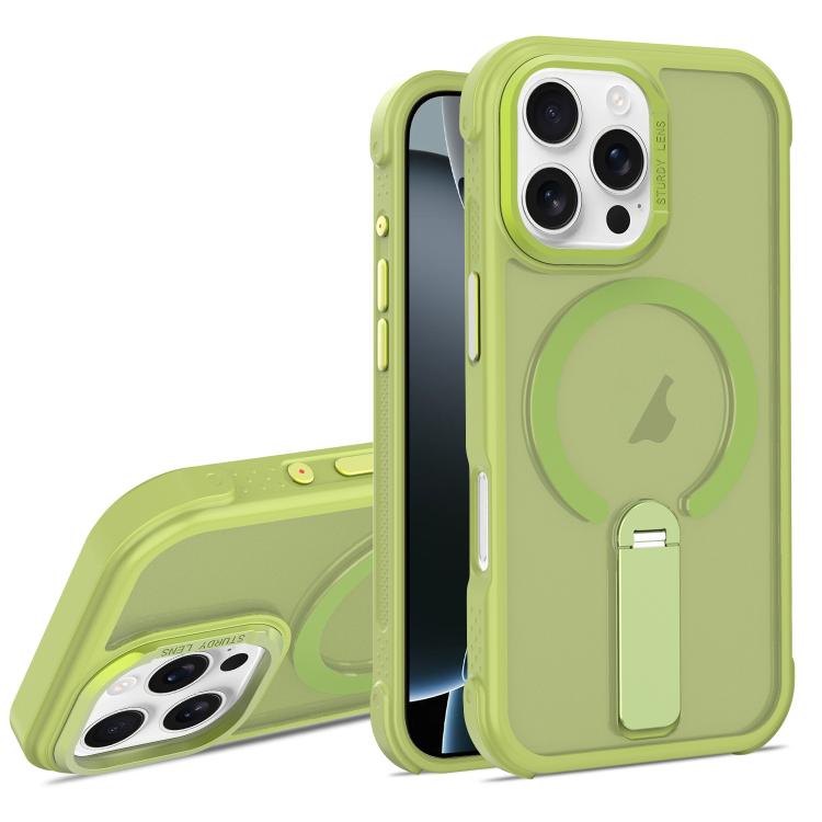 For iPhone 16 Pro Max Skin Feel PC TPU Hybrid Fold Holder Magnetic Phone Case