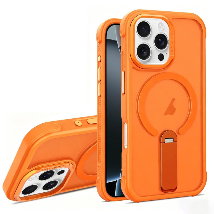 For iPhone 16 Pro Max Skin Feel PC TPU Hybrid Fold Holder Magnetic Phone Case