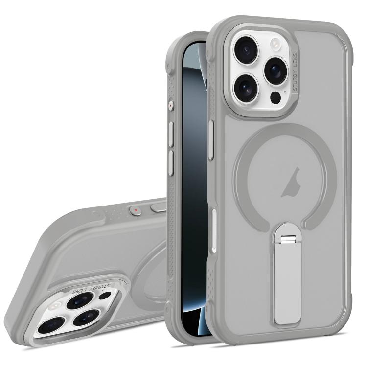 For iPhone 16 Pro Skin Feel PC TPU Hybrid Fold Holder Magnetic Phone Case