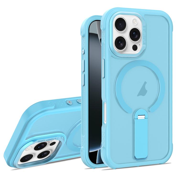 For iPhone 16 Pro Skin Feel PC TPU Hybrid Fold Holder Magnetic Phone Case
