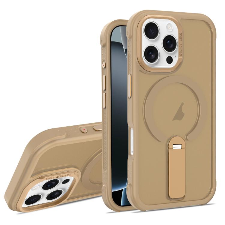 For iPhone 16 Pro Skin Feel PC TPU Hybrid Fold Holder Magnetic Phone Case