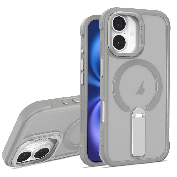 For iPhone 16 Plus Skin Feel PC TPU Hybrid Fold Holder Magnetic Phone Case