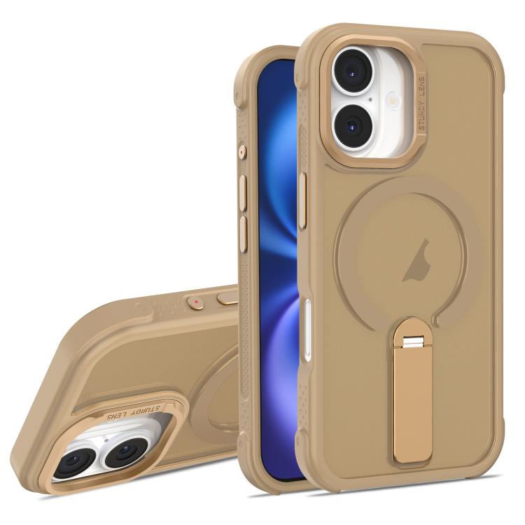 For iPhone 16 Plus Skin Feel PC TPU Hybrid Fold Holder Magnetic Phone Case