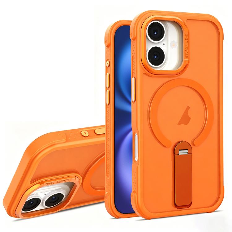 For iPhone 16 Plus Skin Feel PC TPU Hybrid Fold Holder Magnetic Phone Case
