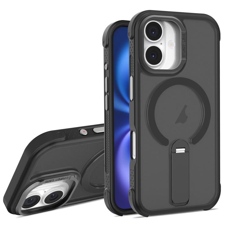 For iPhone 16 Skin Feel PC TPU Hybrid Fold Holder Magnetic Phone Case