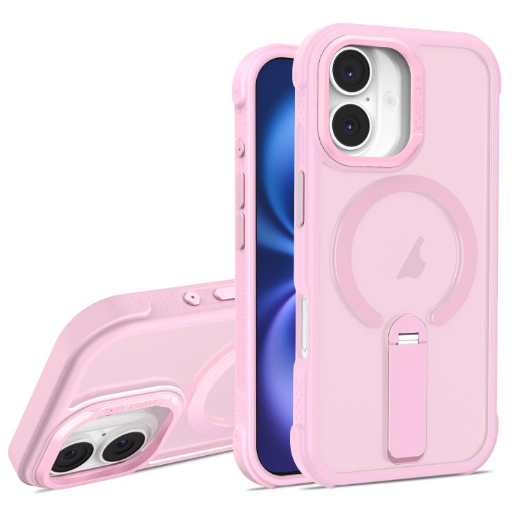 For iPhone 16 Skin Feel PC TPU Hybrid Fold Holder Magnetic Phone Case