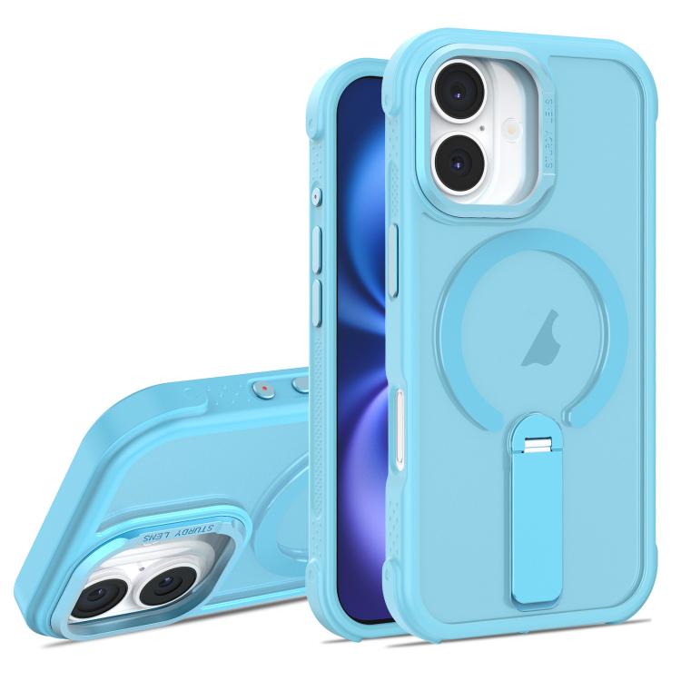 For iPhone 16 Skin Feel PC TPU Hybrid Fold Holder Magnetic Phone Case