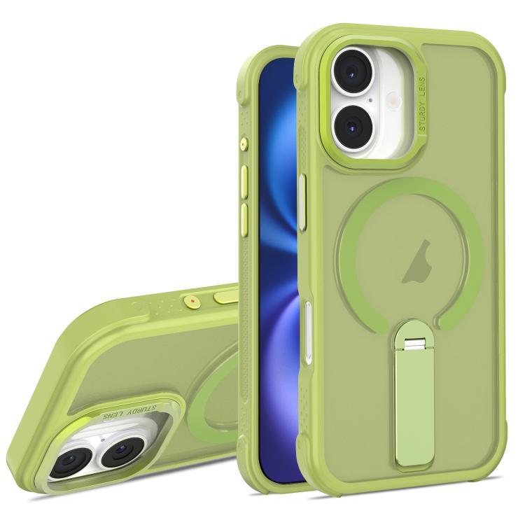 For iPhone 16 Skin Feel PC TPU Hybrid Fold Holder Magnetic Phone Case