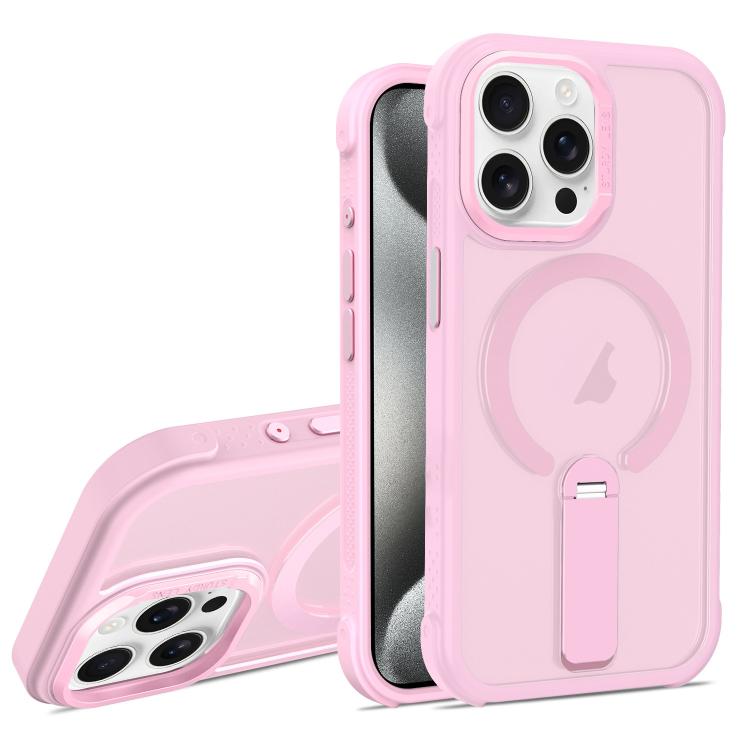 For iPhone 15 Pro Max Skin Feel PC TPU Hybrid Fold Holder Magnetic Phone Case