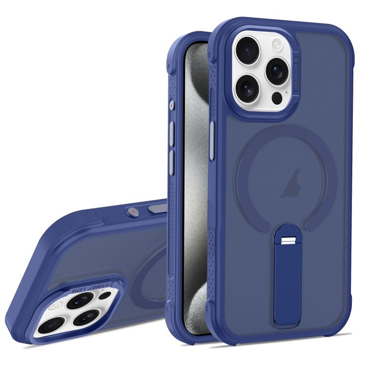 For iPhone 15 Pro Max Skin Feel PC TPU Hybrid Fold Holder Magnetic Phone Case