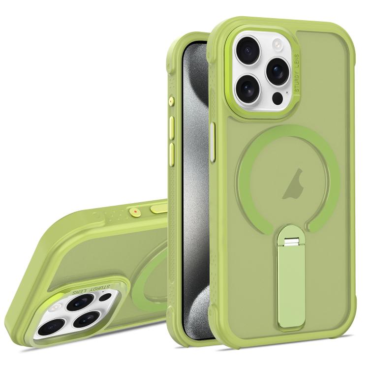 For iPhone 15 Pro Max Skin Feel PC TPU Hybrid Fold Holder Magnetic Phone Case