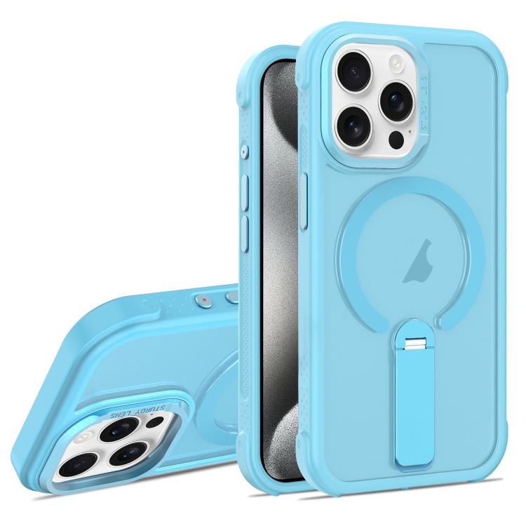 For iPhone 15 Pro Skin Feel PC TPU Hybrid Fold Holder Magnetic Phone Case