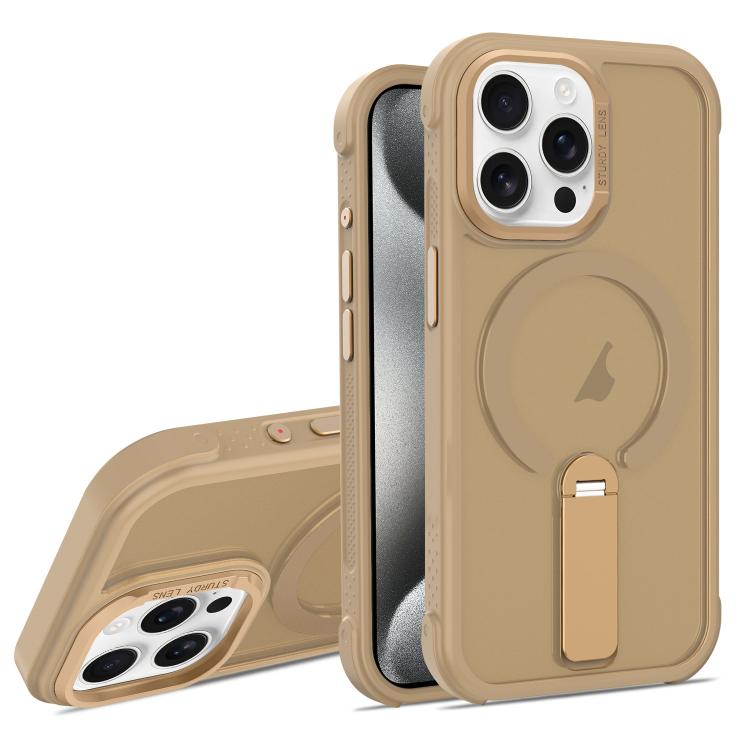 For iPhone 15 Pro Skin Feel PC TPU Hybrid Fold Holder Magnetic Phone Case