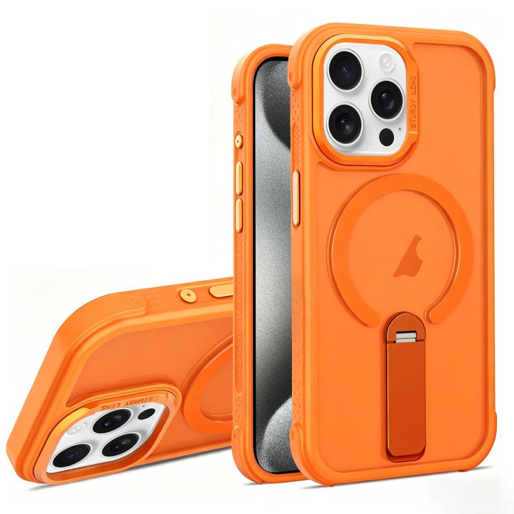 For iPhone 15 Pro Skin Feel PC TPU Hybrid Fold Holder Magnetic Phone Case