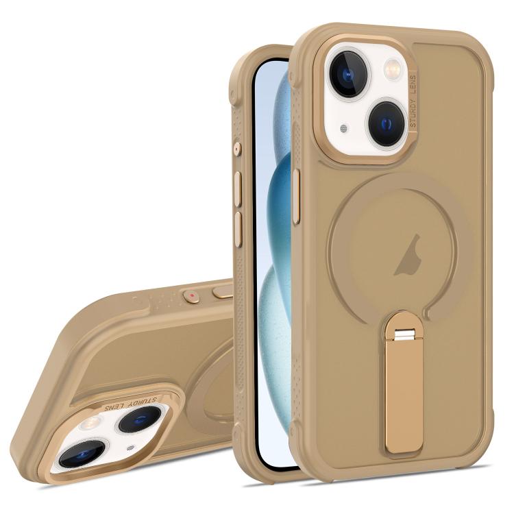 For iPhone 15 Plus Skin Feel PC TPU Hybrid Fold Holder Magnetic Phone Case