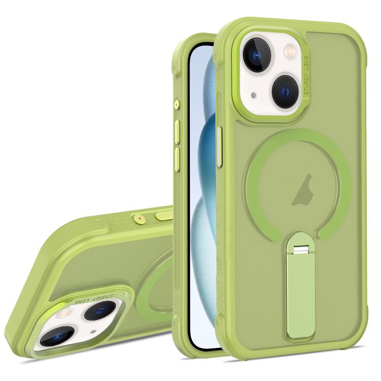 For iPhone 15 Plus Skin Feel PC TPU Hybrid Fold Holder Magnetic Phone Case