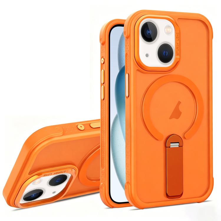 For iPhone 15 Plus Skin Feel PC TPU Hybrid Fold Holder Magnetic Phone Case