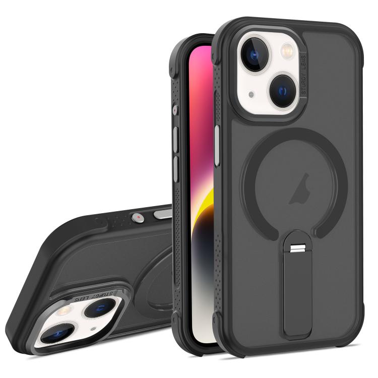 For iPhone 14 Plus Skin Feel PC TPU Hybrid Fold Holder Magnetic Phone Case