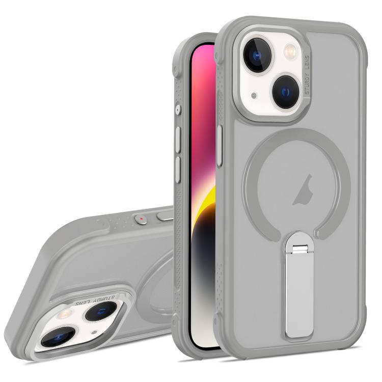 For iPhone 14 Plus Skin Feel PC TPU Hybrid Fold Holder Magnetic Phone Case