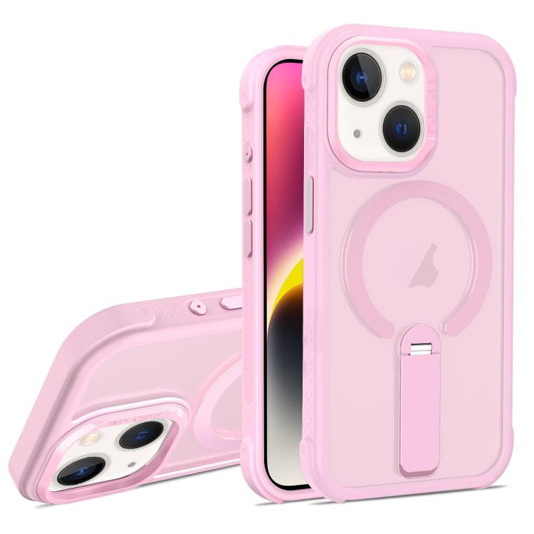 For iPhone 14 Plus Skin Feel PC TPU Hybrid Fold Holder Magnetic Phone Case