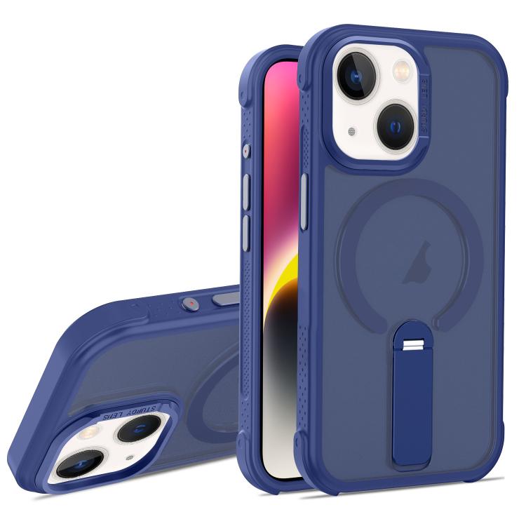 For iPhone 14 Plus Skin Feel PC TPU Hybrid Fold Holder Magnetic Phone Case