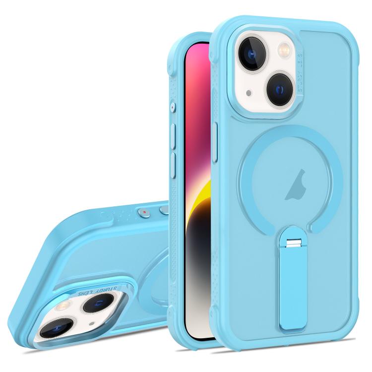 For iPhone 14 Plus Skin Feel PC TPU Hybrid Fold Holder Magnetic Phone Case