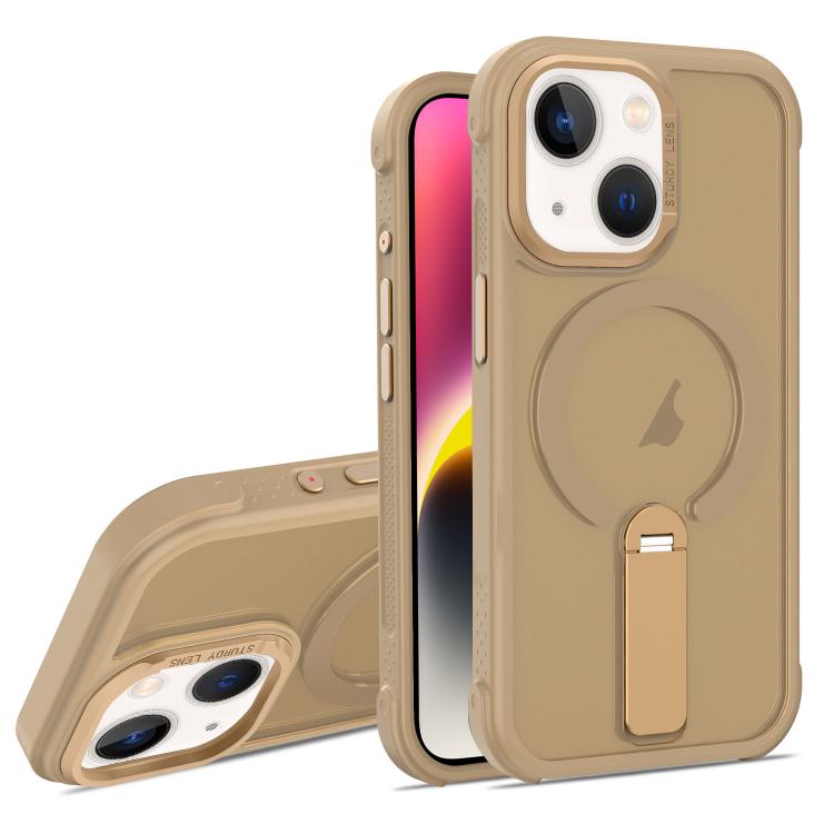 For iPhone 14 Plus Skin Feel PC TPU Hybrid Fold Holder Magnetic Phone Case