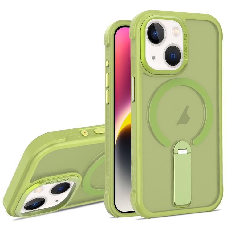 For iPhone 14 Plus Skin Feel PC TPU Hybrid Fold Holder Magnetic Phone Case