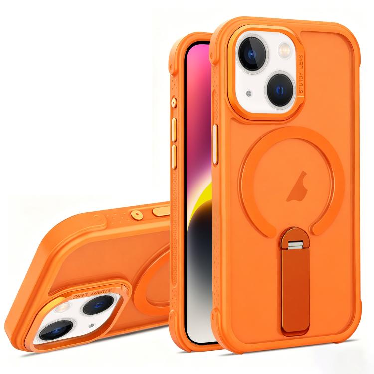 For iPhone 14 Plus Skin Feel PC TPU Hybrid Fold Holder Magnetic Phone Case