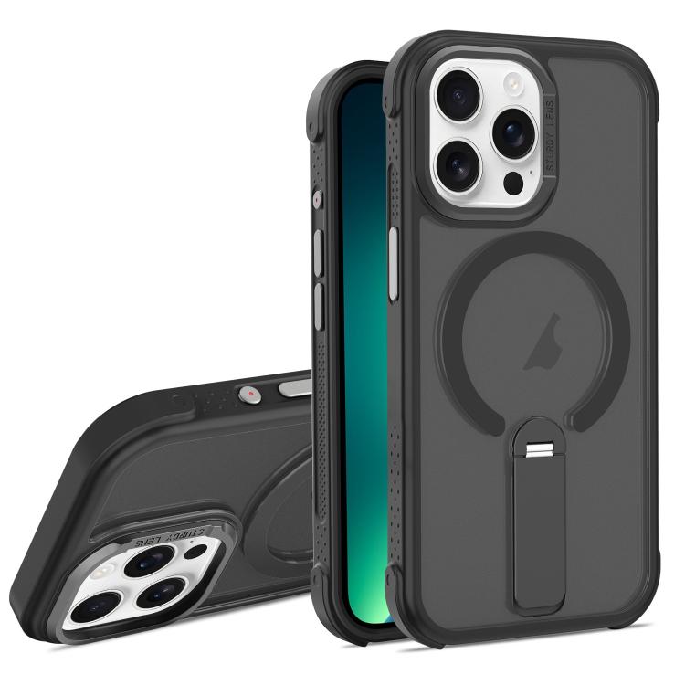 For iPhone 13 Pro Skin Feel PC TPU Hybrid Fold Holder Magnetic Phone Case