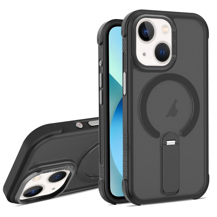 For iPhone 13 Skin Feel PC TPU Hybrid Fold Holder Magnetic Phone Case