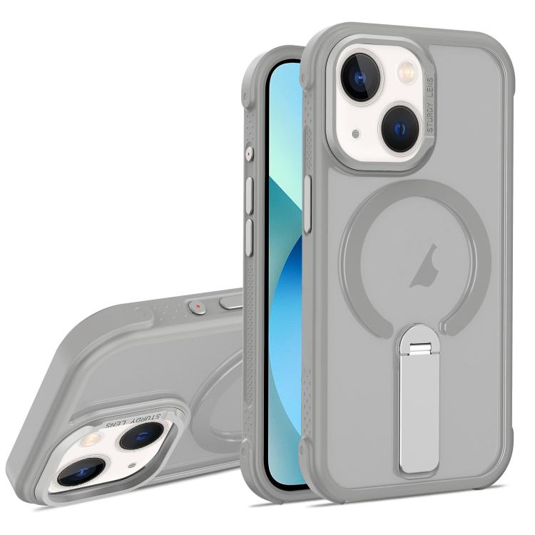 For iPhone 13 Skin Feel PC TPU Hybrid Fold Holder Magnetic Phone Case