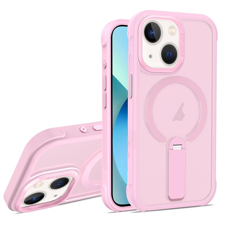 For iPhone 13 Skin Feel PC TPU Hybrid Fold Holder Magnetic Phone Case