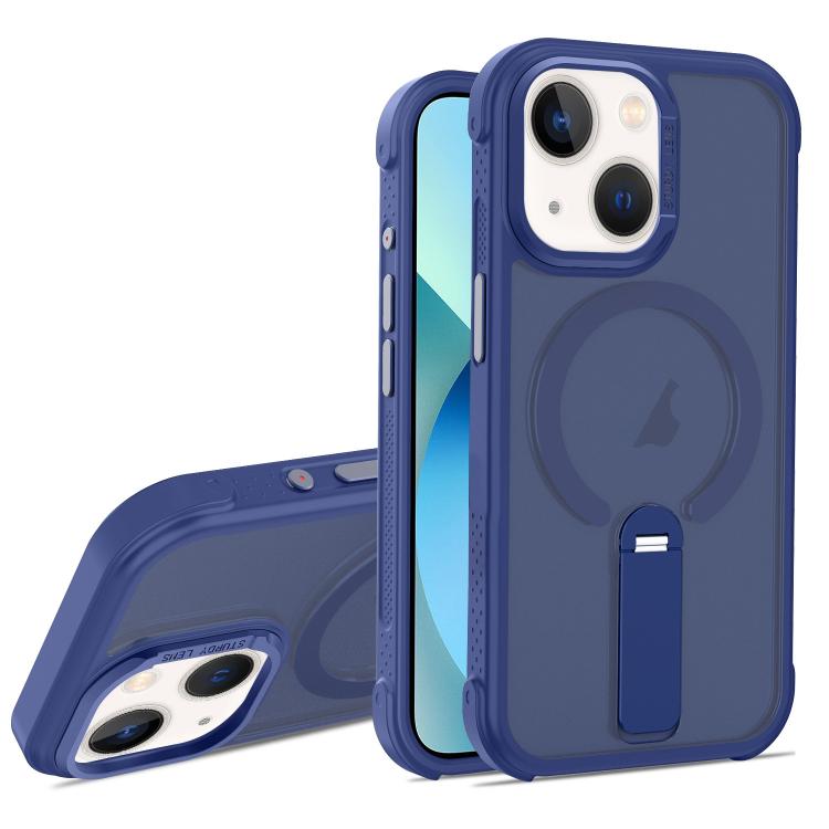 For iPhone 13 Skin Feel PC TPU Hybrid Fold Holder Magnetic Phone Case