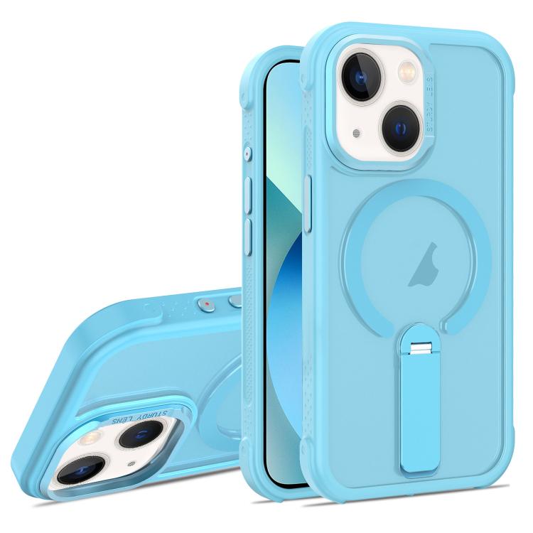 For iPhone 13 Skin Feel PC TPU Hybrid Fold Holder Magnetic Phone Case