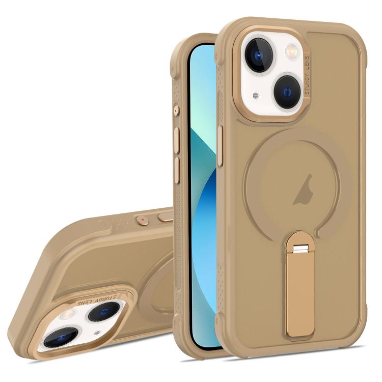 For iPhone 13 Skin Feel PC TPU Hybrid Fold Holder Magnetic Phone Case