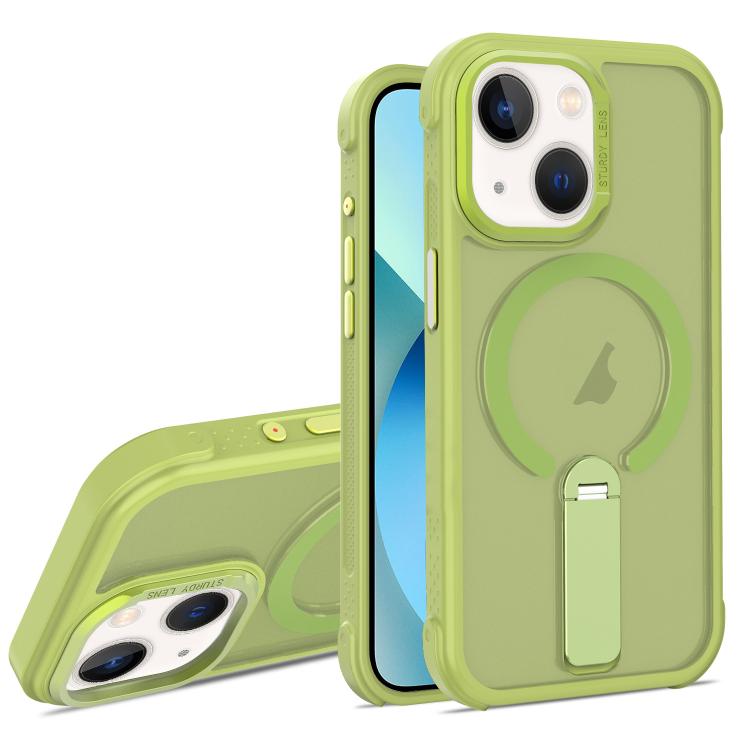 For iPhone 13 Skin Feel PC TPU Hybrid Fold Holder Magnetic Phone Case