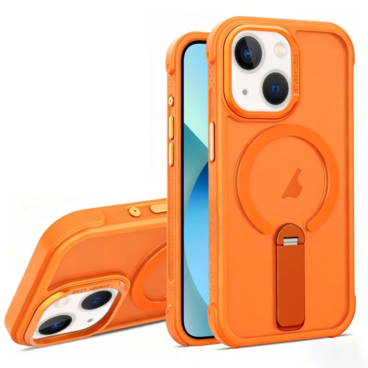 For iPhone 13 Skin Feel PC TPU Hybrid Fold Holder Magnetic Phone Case