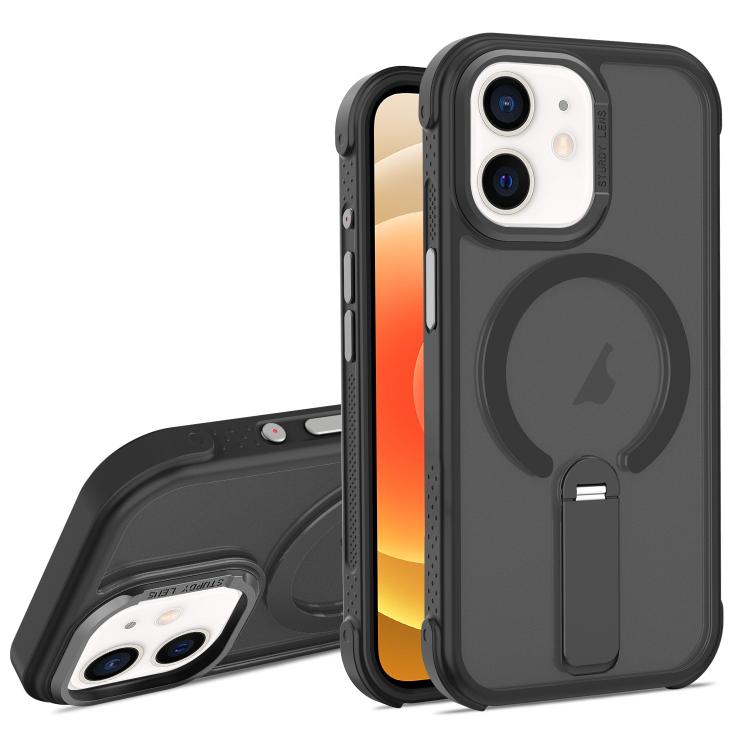 For iPhone 12 Skin Feel PC TPU Hybrid Fold Holder Magnetic Phone Case