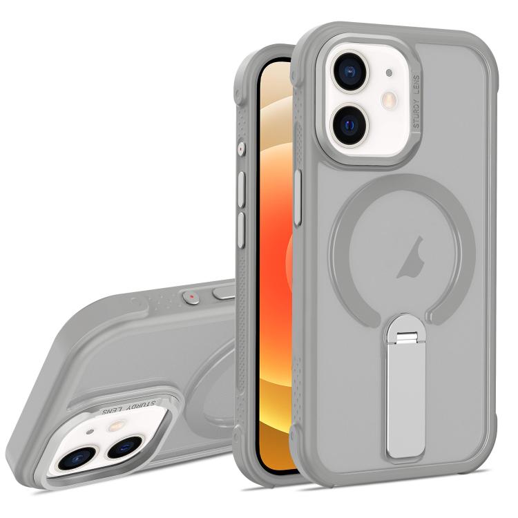 For iPhone 12 Skin Feel PC TPU Hybrid Fold Holder Magnetic Phone Case